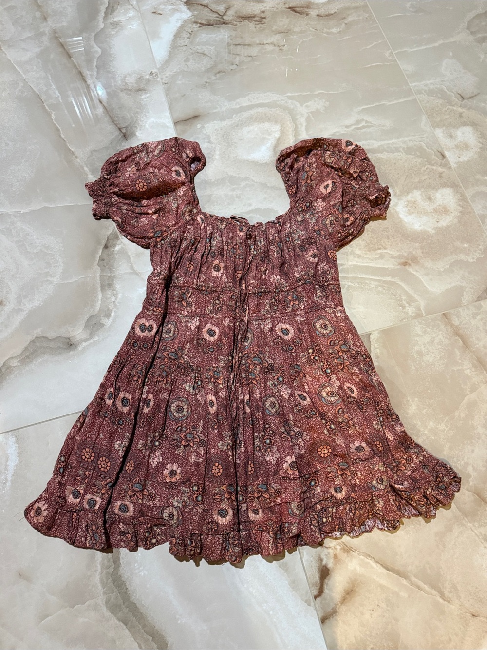 Boho Floral Puff-Sleeve women’s Ulla Johnson Dress in Dusty Rose